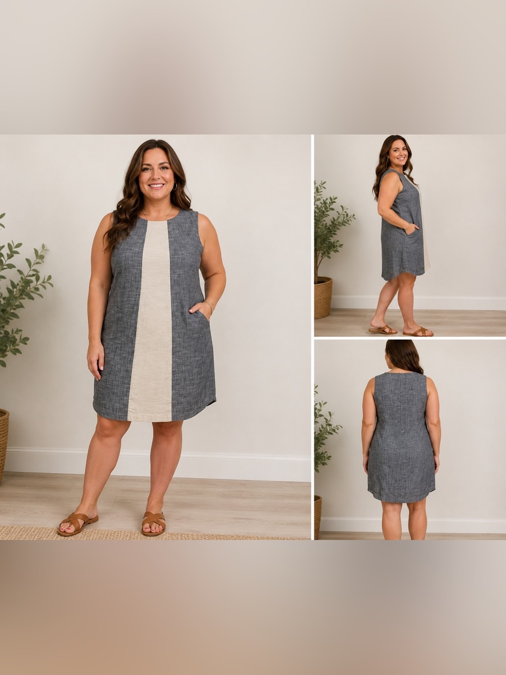 Birds of North America Antshrike Dress Gray Cream Colorblock Size 16